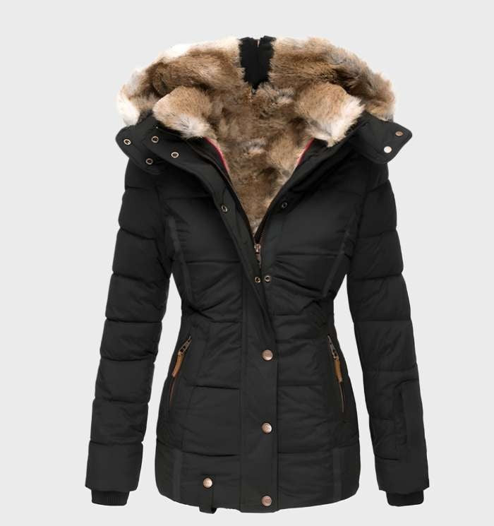 Women's slim fit insulated winter jacket with a hood - product photo 1