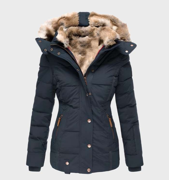 Women's slim fit insulated winter jacket with a hood - product photo 2