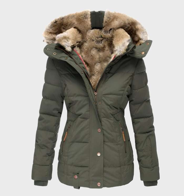 Women's slim fit insulated winter jacket with a hood - product photo 3