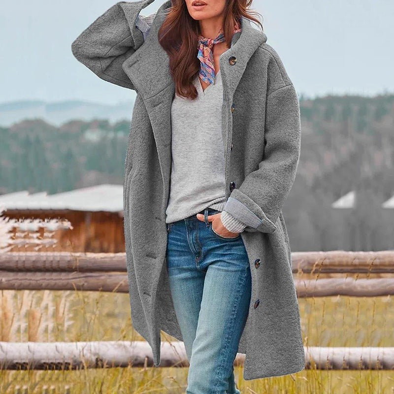 Women's wool-blend hooded coat - product photo 2