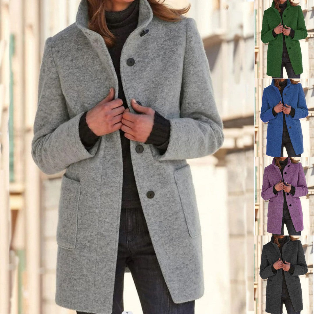Women's wool coat with a retro button closure - product photo 1