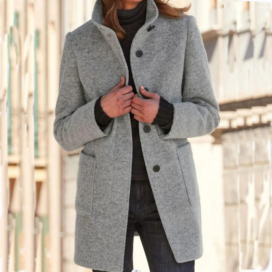 Women's wool coat with a retro button closure - product photo 2
