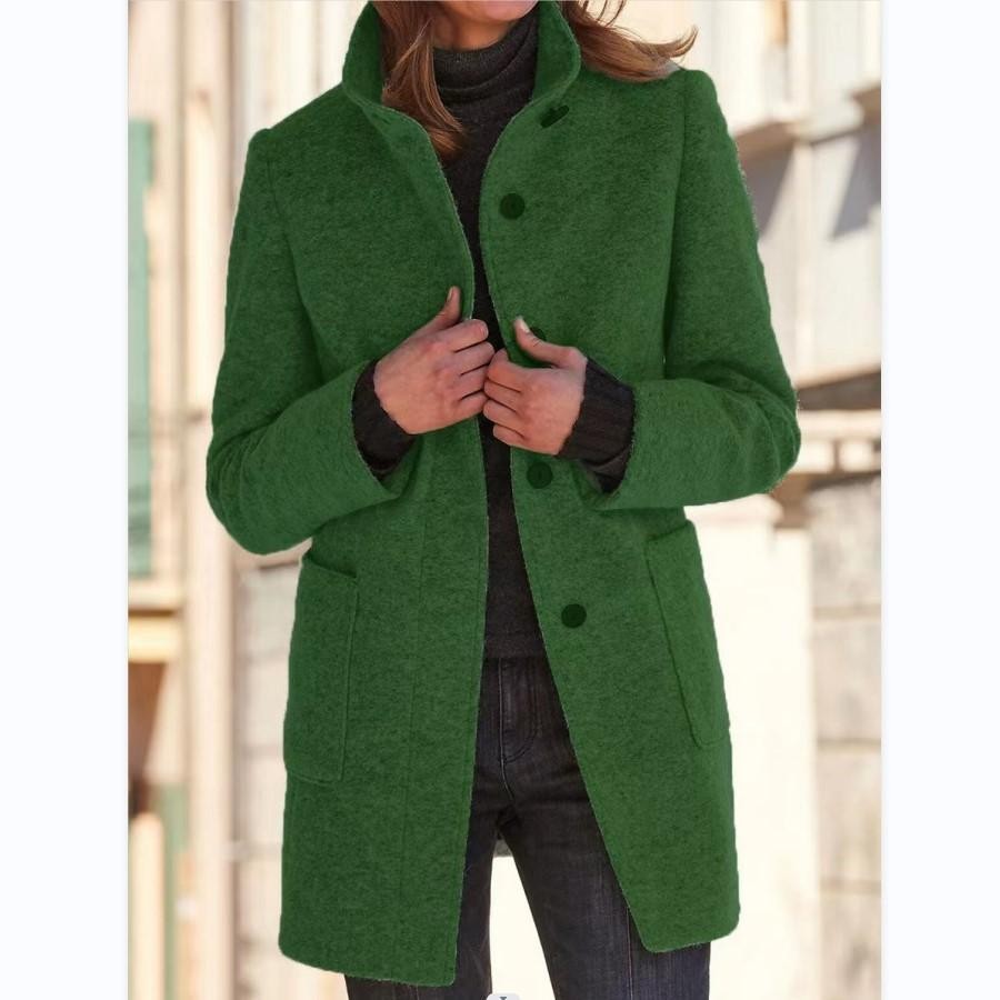 Women's wool coat with a retro button closure - product photo 3