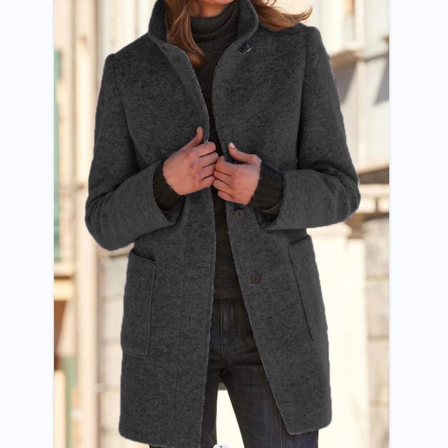 Women's wool coat with a retro button closure - product photo 7