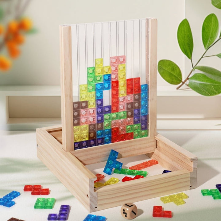 Wooden block puzzle board with colored pieces - product photo 1