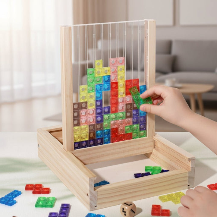 Wooden block puzzle board with colored pieces - product photo 3