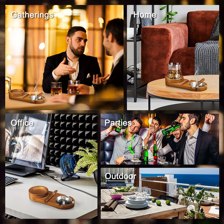 Wooden cigar ashtray with a whiskey glass tray - product photo 7