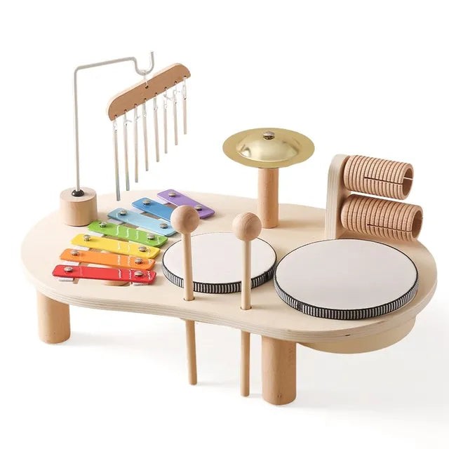 Wooden musical instrument set with a xylophone and drums - product photo 1