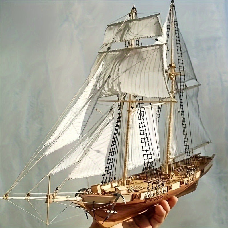 Wooden sailing ship model with rigged sails - product photo 2
