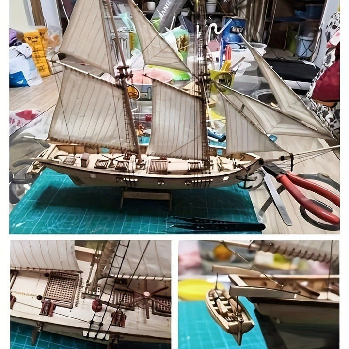Wooden sailing ship model with rigged sails - product photo 3