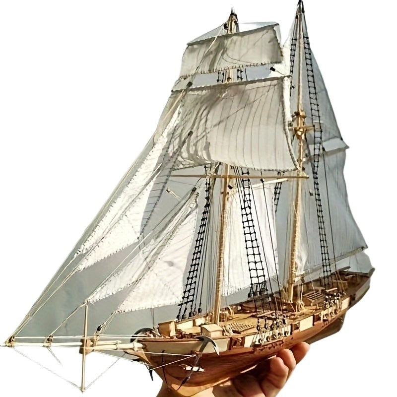 Wooden sailing ship model with rigged sails - product photo 4