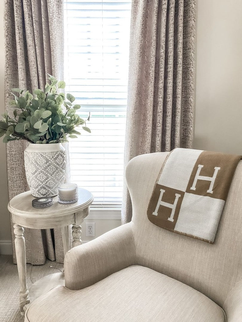 Wool and cashmere blend check blanket - product photo 10