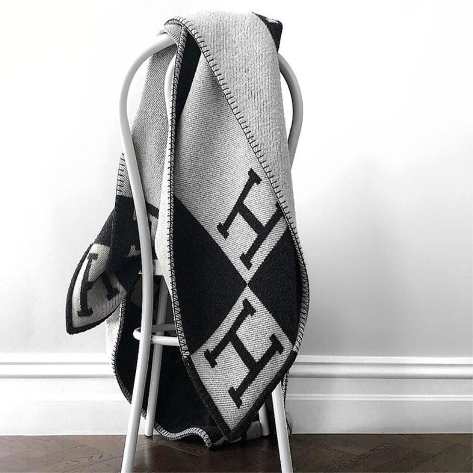 Wool and cashmere blend check blanket - product photo 13