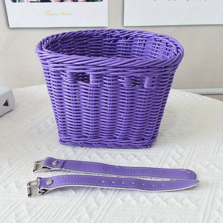 Woven bicycle basket mounted on a child's bike - product photo 8