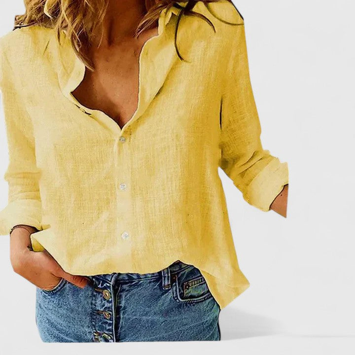 Harper | Relaxed Linen Lapel Button-Down Shirt For Women
