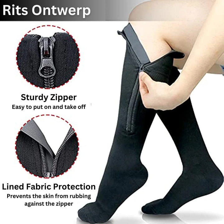 Zip-front compression socks with an open toe - product photo 14