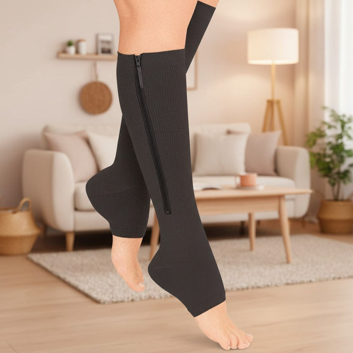 Zip-front graduated compression socks with an open toe - product photo 1