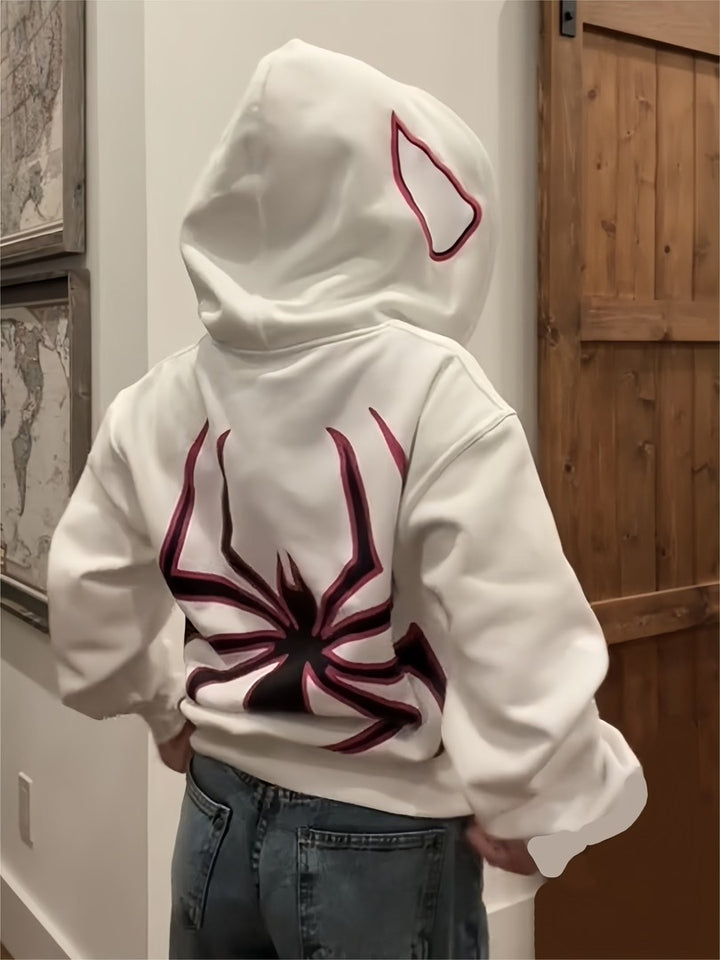 Oversized zip hoodie with a large spider graphic across the back - product photo 1
