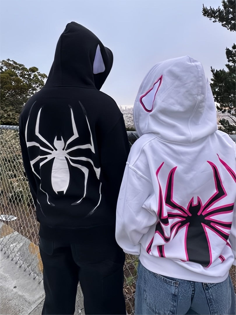 Oversized zip hoodie with a large spider graphic across the back - product photo 3