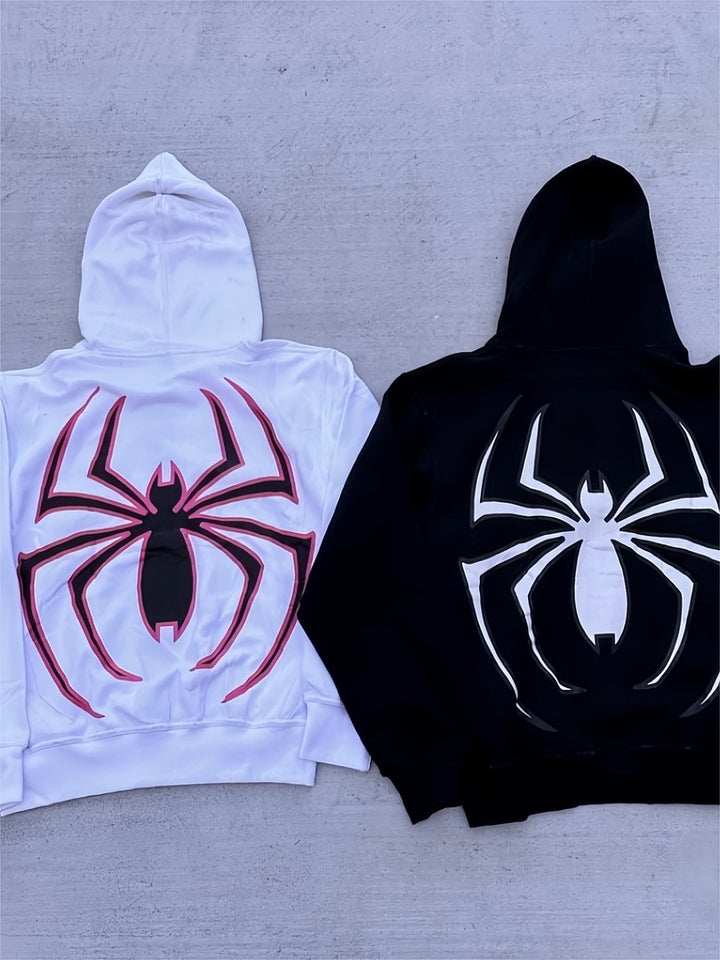 Oversized zip hoodie with a large spider graphic across the back - product photo 4